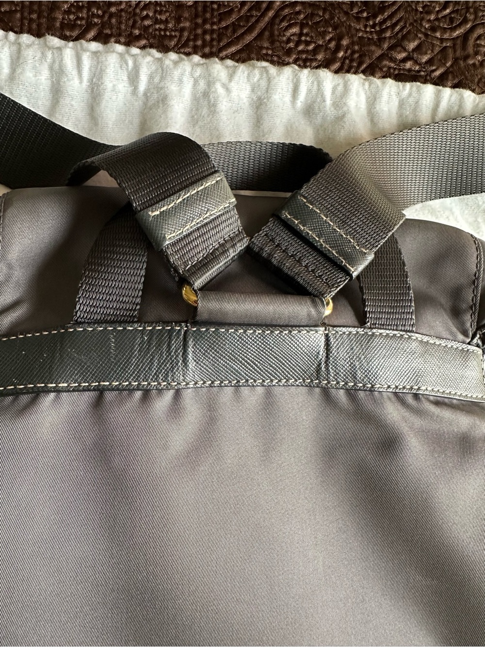 Prada Gray Nylon Drawstring Backpack with Gold Hardware - Picture 16 of 16